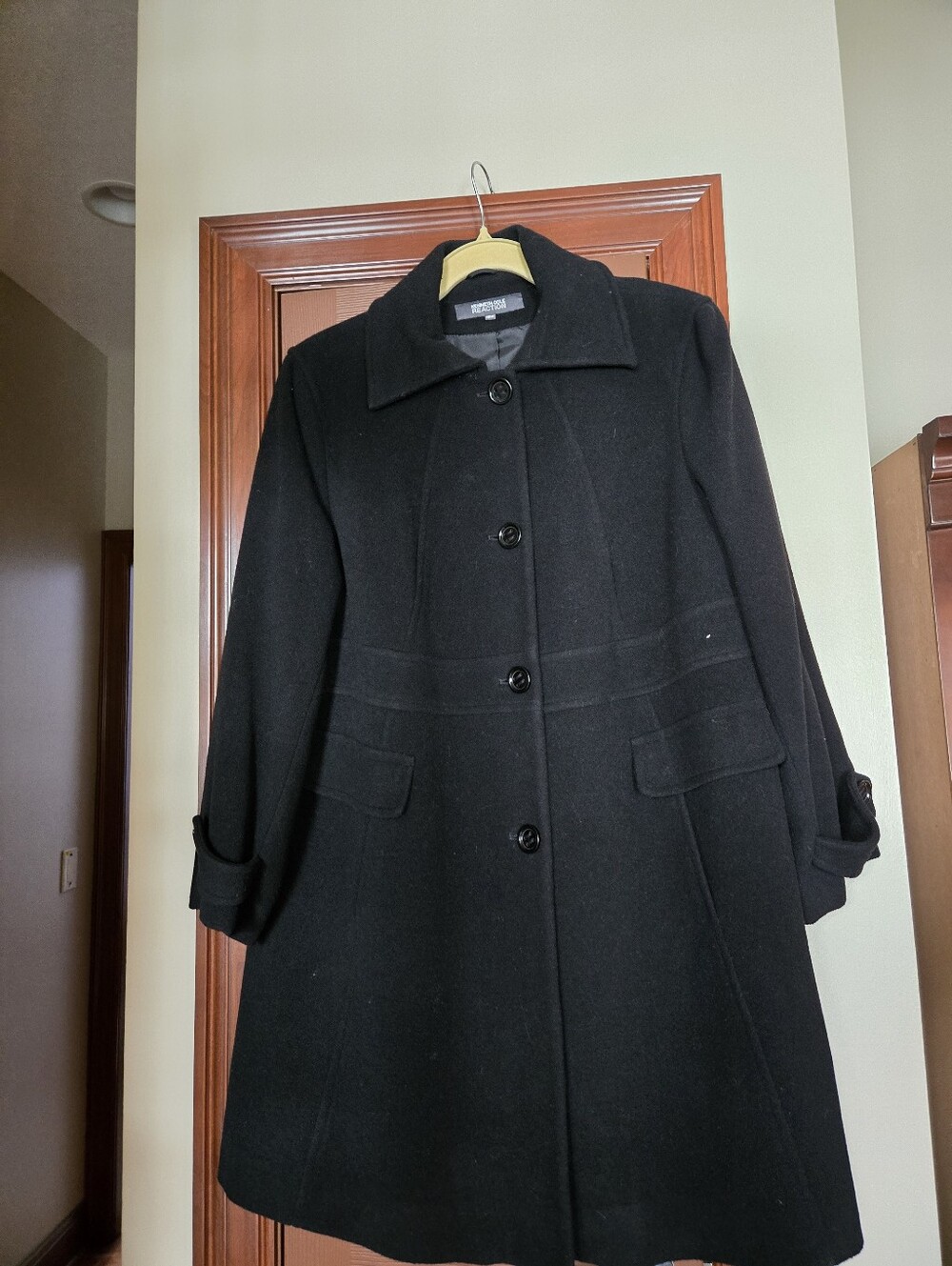 Kenneth Cole Reaction Women’s Black Wool Trench Coat — Classic Tailored Style